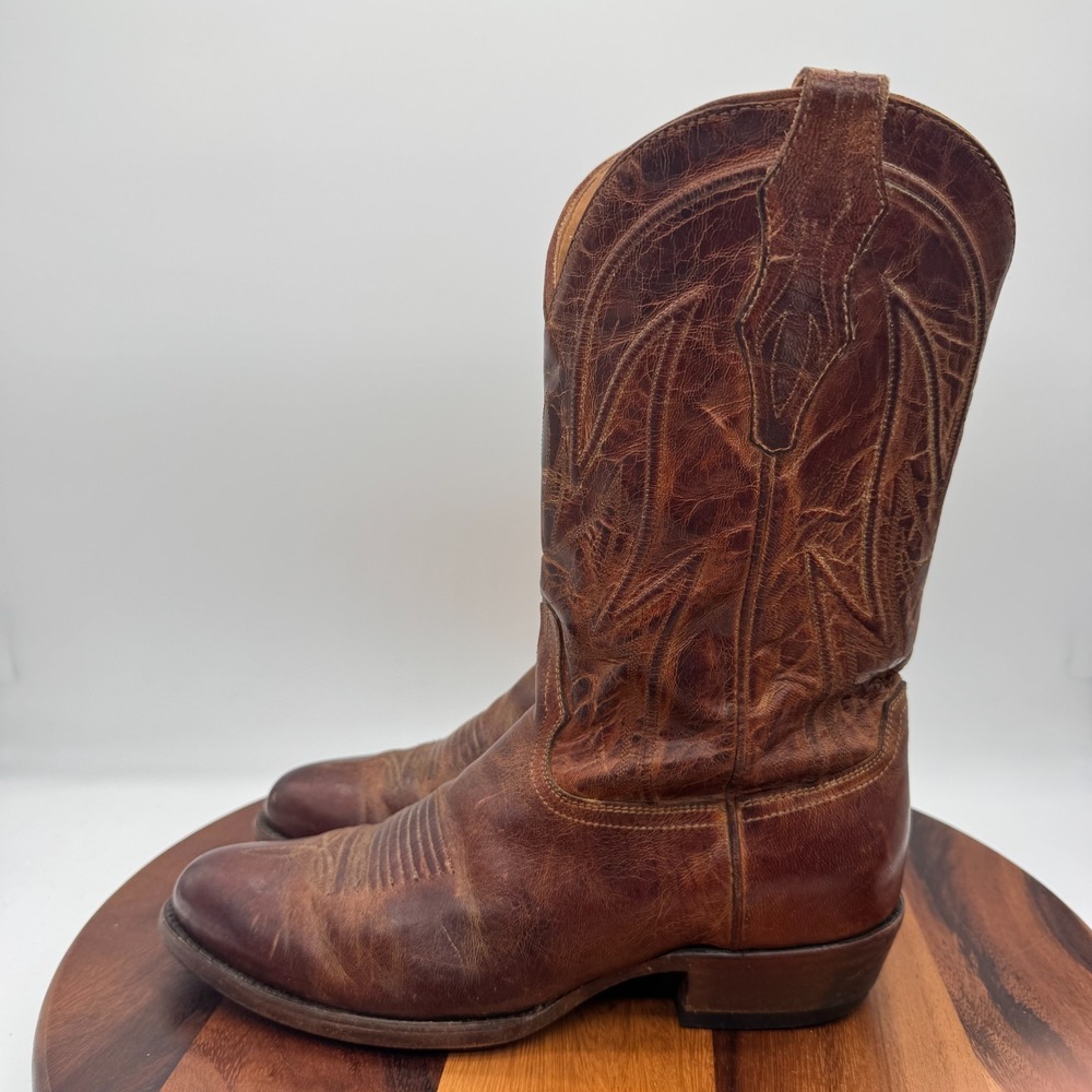JRC & Sons Colton Mad Dog Boots Mens 9.5 Western Cowboy Brown Goat Leather - Picture 5 of 13